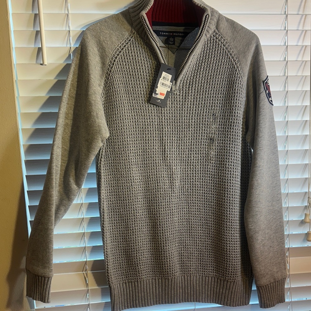 Tommy Hilfiger boys Grey Half-Zip Textured Knit Sweater